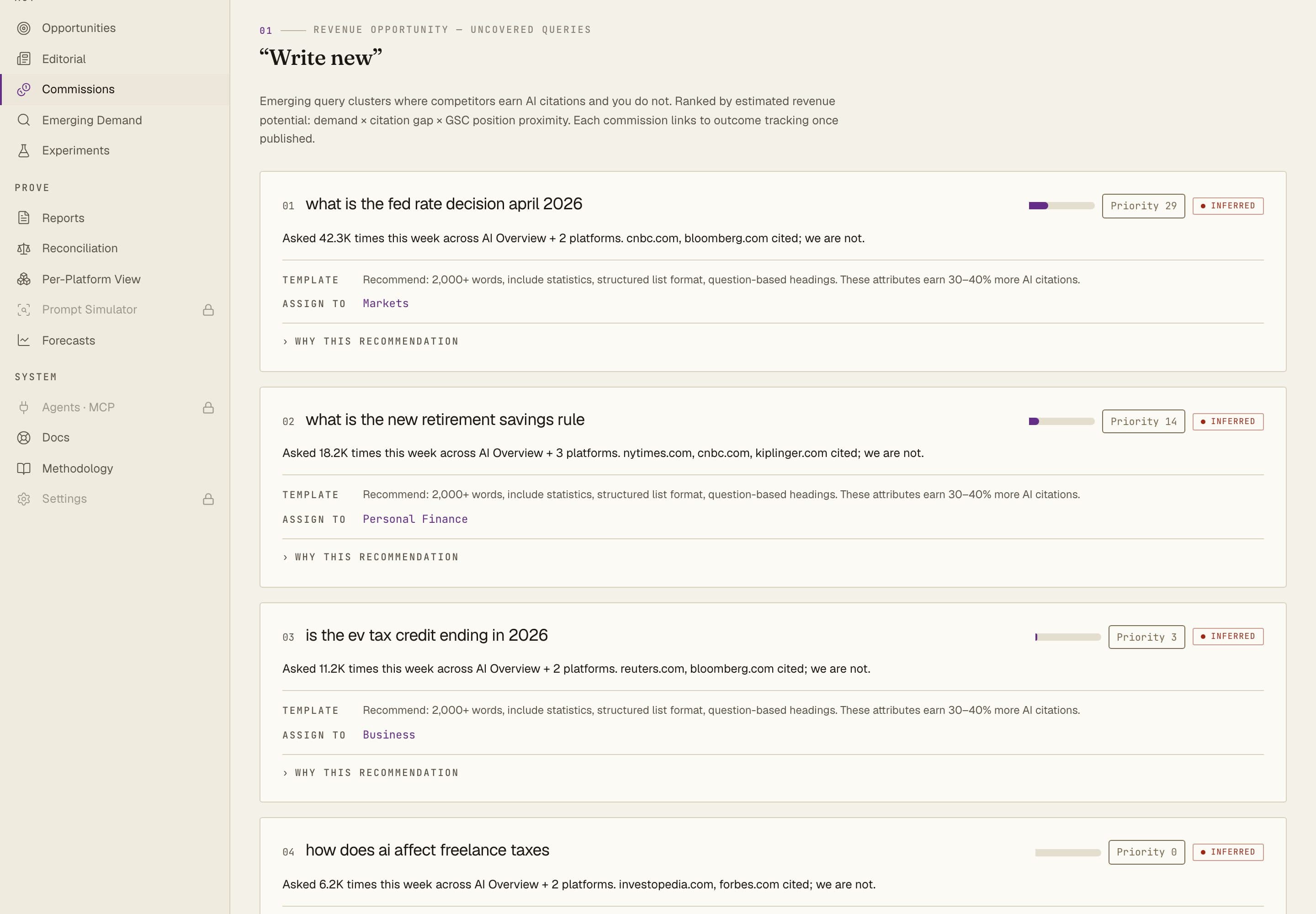 Commissions page in the Plumb dashboard